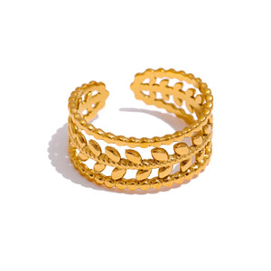 Yhpup New Design Stainless Steel Leaves Ring Statement Metal Gold 18 K Plated Opening Joyería Acero Inoxidable Mujer Gala Gift