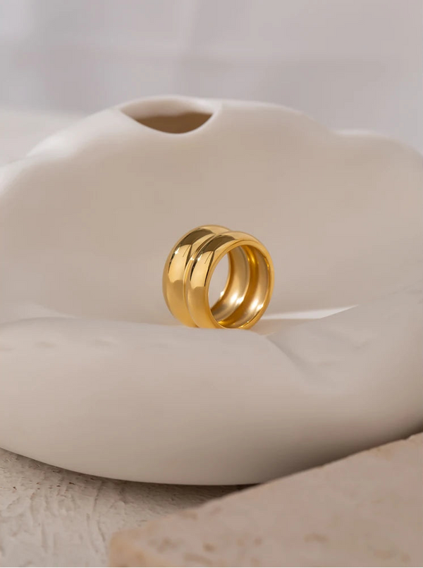 Yhpup Stylish Stainless Steel Layered Metal Texture Ring Occident Simple 18k Gold Plated Finger for Women Jewelry кольцо женское