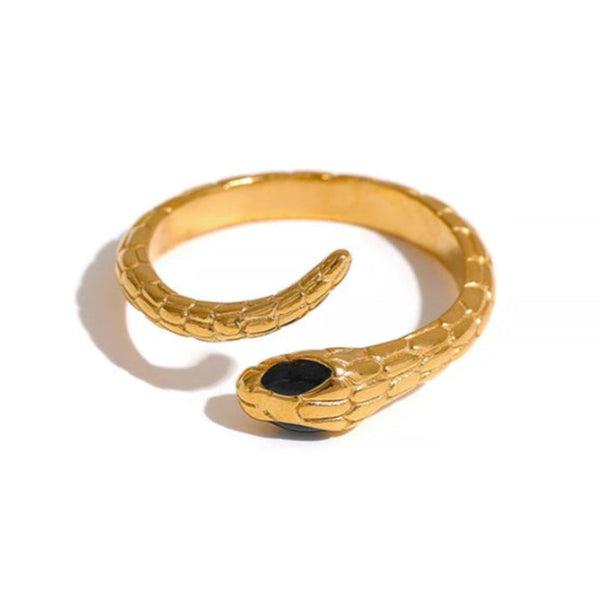 Yhpup Waterproof Stainless Steel Gold Color Charm Snake Ring Statement Texture Finger Trendy Fashion Chic Animal Jewelry Women