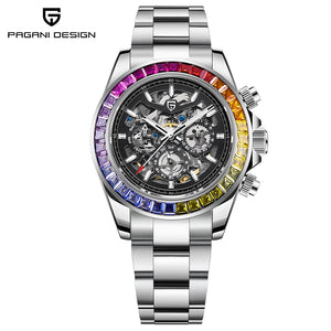 Top trends New PAGANI DESIGN 40MM Fashion Rainbow Bezel Men Mechanical Wristwatch Stainless Steel 10Bar Waterproof Watch for Men