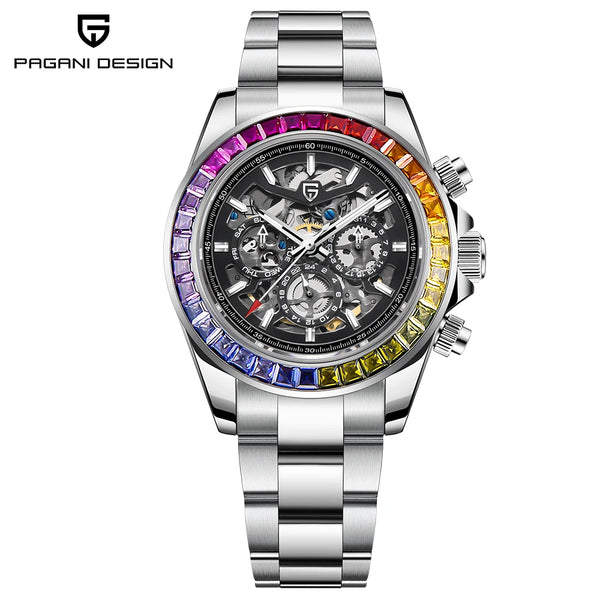 Top trends New PAGANI DESIGN 40MM Fashion Rainbow Bezel Men Mechanical Wristwatch Stainless Steel 10Bar Waterproof Watch for Men