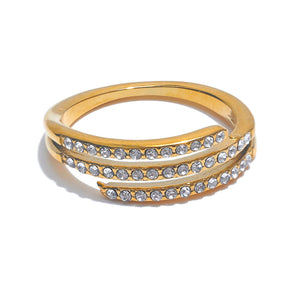 Yhpup Fashion Shiny Cubic Zirconia Geometry Layered Ring Platinum High-Grade Stainless Steel Trendy Wedding Jewelry Accessories