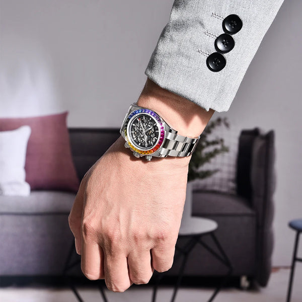 Top trends New PAGANI DESIGN 40MM Fashion Rainbow Bezel Men Mechanical Wristwatch Stainless Steel 10Bar Waterproof Watch for Men