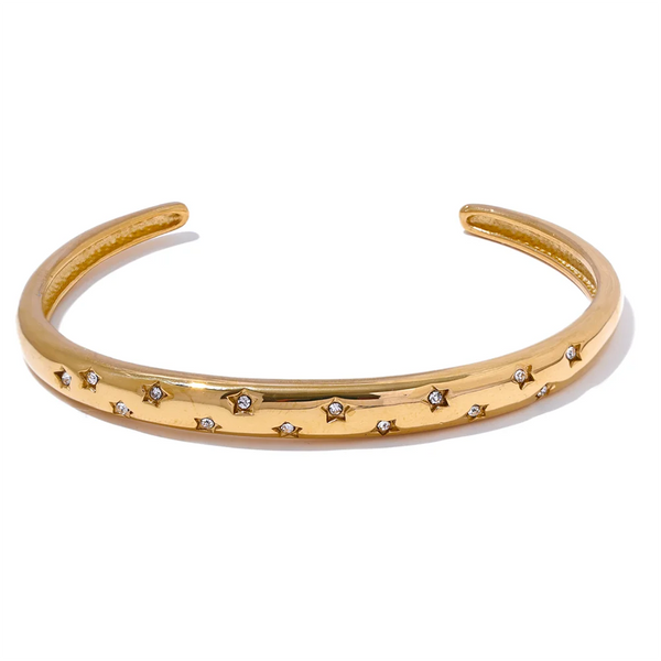 Yhpup Delicate Inlaid Cubic Zirconia Stainless Steel Star Metal Cuff Open Bracelet Bangle 18K PVD Plated Charm Jewelry Gift