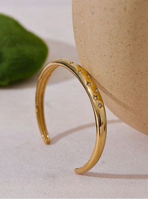 Yhpup Delicate Inlaid Cubic Zirconia Stainless Steel Star Metal Cuff Open Bracelet Bangle 18K PVD Plated Charm Jewelry Gift