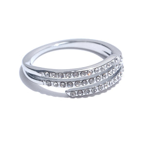 Yhpup Fashion Shiny Cubic Zirconia Geometry Layered Ring Platinum High-Grade Stainless Steel Trendy Wedding Jewelry Accessories