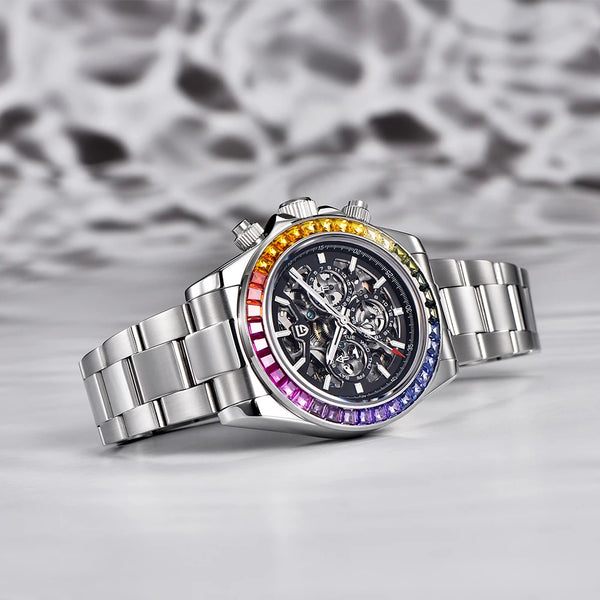 Top trends New PAGANI DESIGN 40MM Fashion Rainbow Bezel Men Mechanical Wristwatch Stainless Steel 10Bar Waterproof Watch for Men