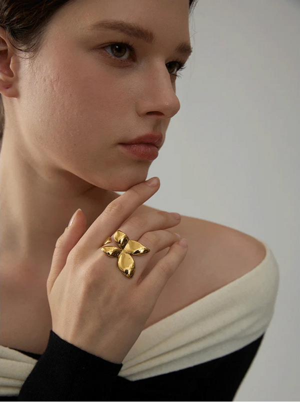 Yhpup Exquisite Stainless Steel Butterfly Ring Waterproof 18K PVD Plated Metal Fashion Finger Jewelry бижутерия для женщин