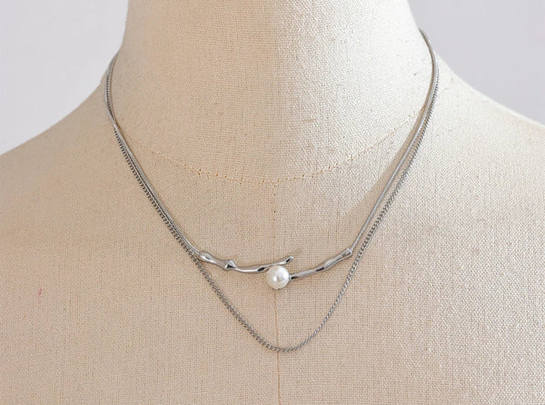 Yhpup Distinctive Stainless Steel Bamboo Joint Pearl Necklace Pendant Double-Layer Chain Stacking Trendy Jewelry for Women Gift