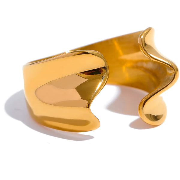 Yhpup Rust Proof 316l Stainless Steel Geometric Open Ring Statement Gold Color Metal Texture High Quality Charm Jewelry Bijoux