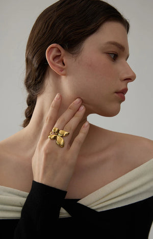 Yhpup Exquisite Stainless Steel Butterfly Ring Waterproof 18K PVD Plated Metal Fashion Finger Jewelry бижутерия для женщин
