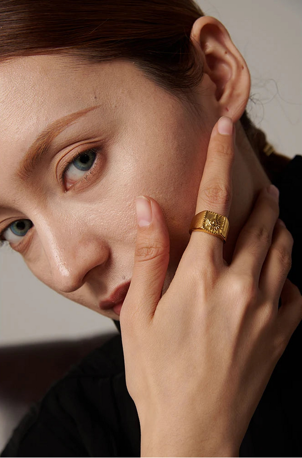 Yhpup Sun Abstract Ring Stainless Steel Golden Texture Metal Geometric Trendy Charm Jewelry украшения  бижутерия Party