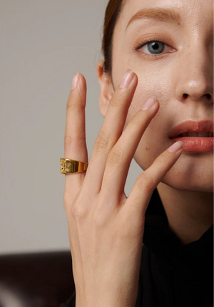 Yhpup Sun Abstract Ring Stainless Steel Golden Texture Metal Geometric Trendy Charm Jewelry украшения  бижутерия Party