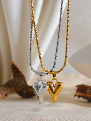 Yhpup High Quality 316l Stainless Steel Heart Love Pendant Necklace Gold Color Romantic Charm Textured Jewelry for Women Gift