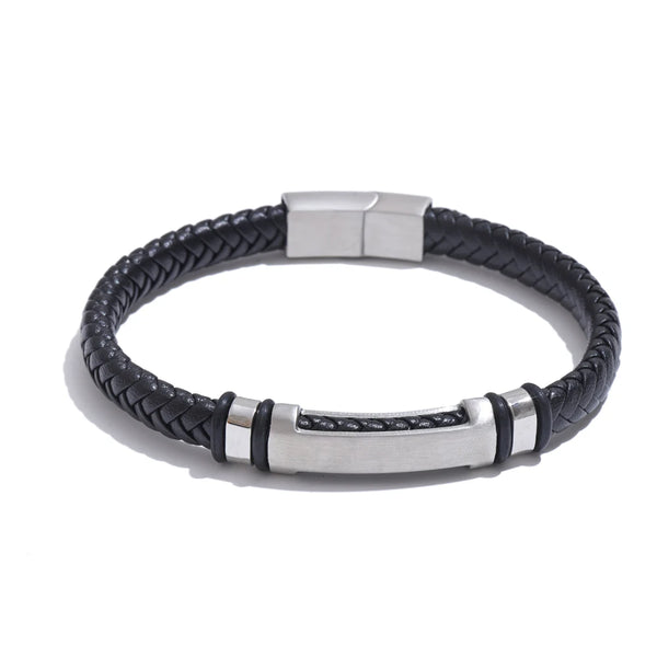 Titanium – läderarmband med gulddetaljer i rostfritt stål
