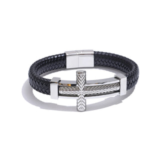 Valor – Läderarmband med guldkors i rostfritt stål