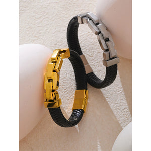 Aurum – Guldpläterat armband i rostfritt stål och flätat läder
