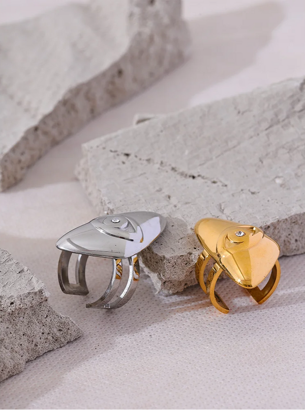 Yhpup Trendy Stainless Steel Eye Triangle Open Fashion Ring Gold Silver Color Metal Waterproof Statement Jewelry for Women Gift