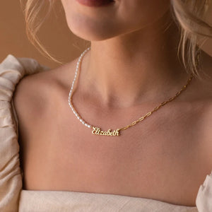 eManco Stainless Steel Paperclip Chain ,Beads Customized Name Pendant Ladies Freshwater Pearl Necklace Wholesale