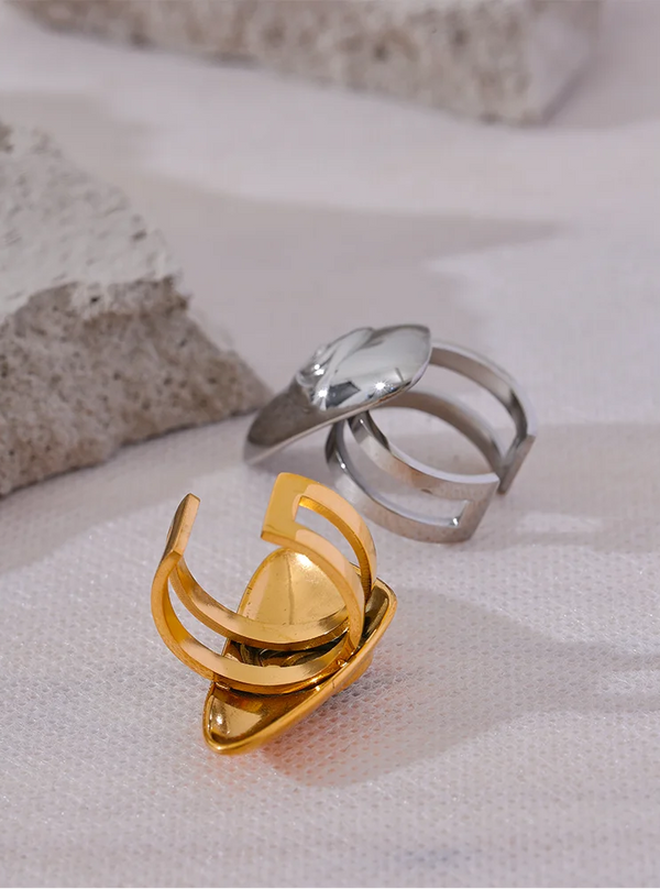 Yhpup Trendy Stainless Steel Eye Triangle Open Fashion Ring Gold Silver Color Metal Waterproof Statement Jewelry for Women Gift