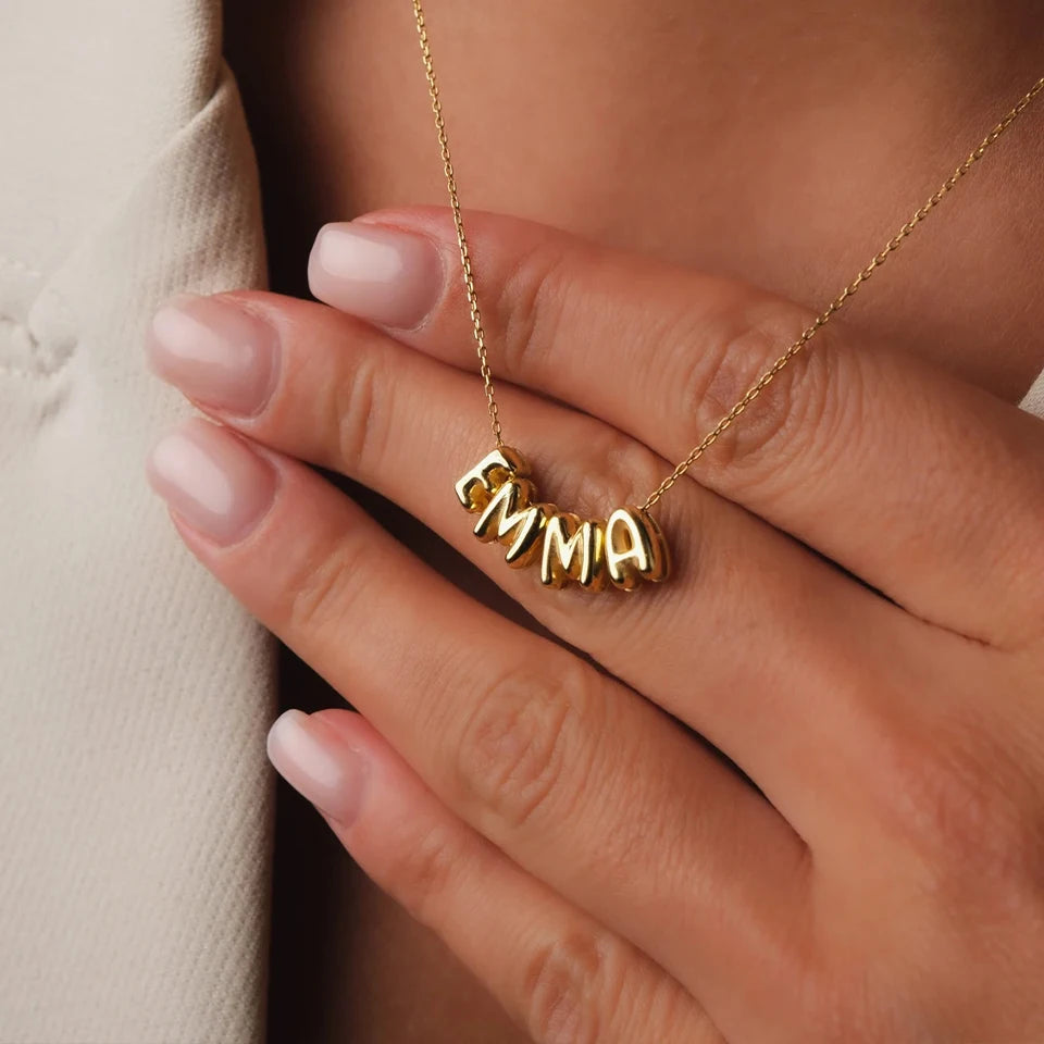 Bubbella – 3D-namnhalsband i 14K guld/silver