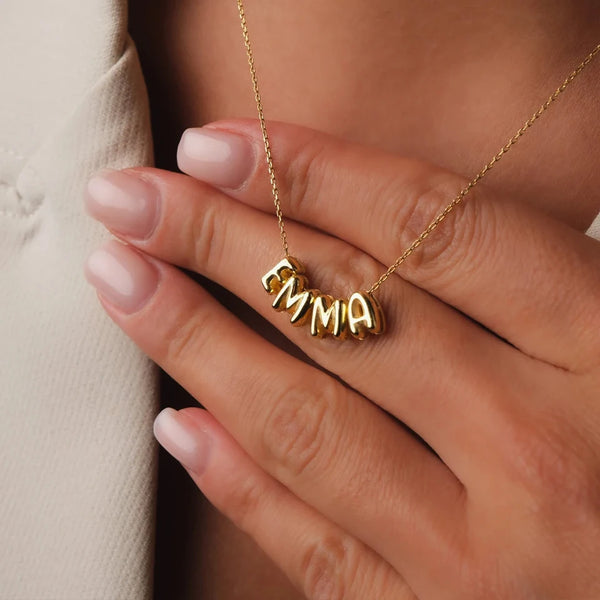 Bubbella – 3D-namnhalsband i 14K guld/silver
