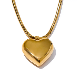 Yhpup Thicker Stainless Steel Heart Hollow Love Smooth Pendant Necklace Gold Platinum Color High Quality Neck Jewelry Women Gift