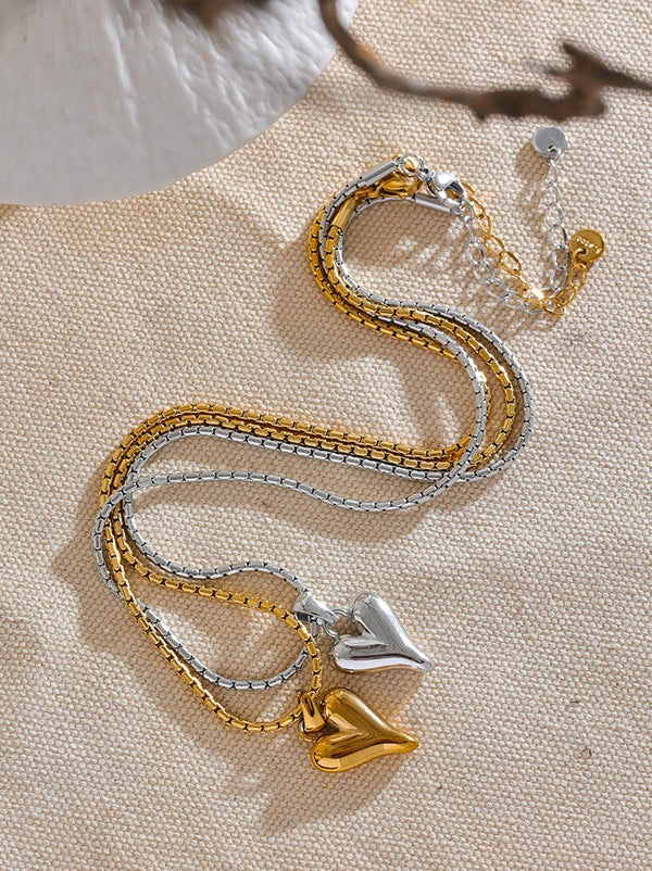 Yhpup High Quality 316l Stainless Steel Heart Love Pendant Necklace Gold Color Romantic Charm Textured Jewelry for Women Gift