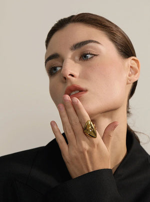 Yhpup Trendy Stainless Steel Eye Triangle Open Fashion Ring Gold Silver Color Metal Waterproof Statement Jewelry for Women Gift