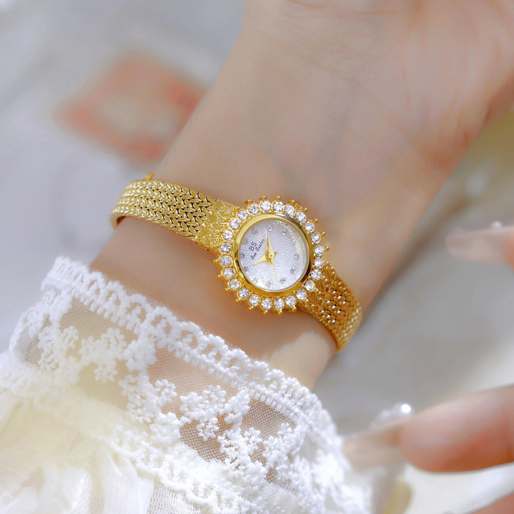 Watches For Women Luxury Brand Sunflower Diamond Dial Quartz Watch Fashion Elegant Waterproof Women's Wristwatch Alloy Bracelet