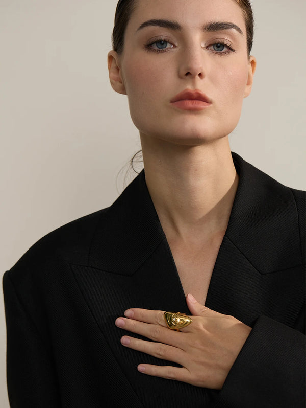 Yhpup Trendy Stainless Steel Eye Triangle Open Fashion Ring Gold Silver Color Metal Waterproof Statement Jewelry for Women Gift