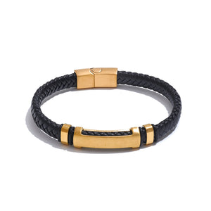 Titanium – läderarmband med gulddetaljer i rostfritt stål
