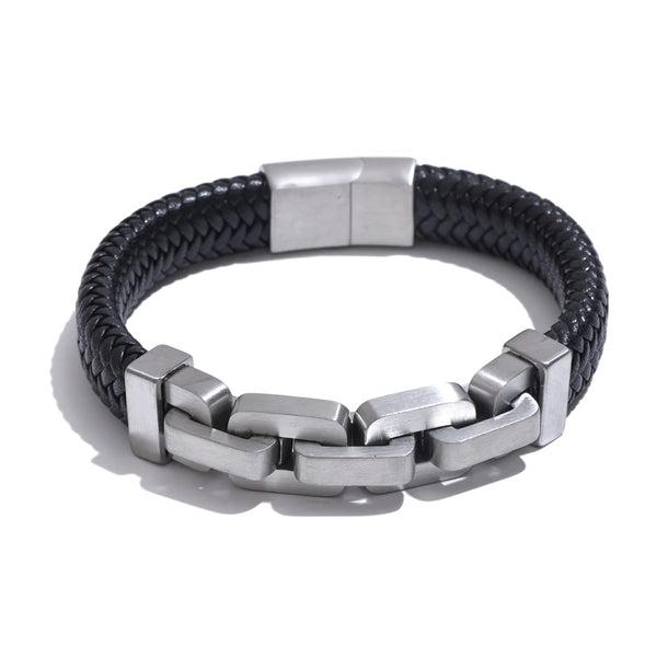 Aurum – Guldpläterat armband i rostfritt stål och flätat läder