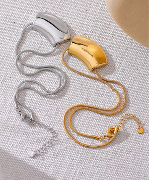 Yhpup Stainless Steel Waterproof Geometric Pendant Statement Necklace 18K Gold PVD Plated Sweater Fashion Charm Jewelry Gift