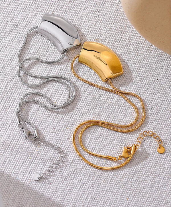 Yhpup Stainless Steel Waterproof Geometric Pendant Statement Necklace 18K Gold PVD Plated Sweater Fashion Charm Jewelry Gift